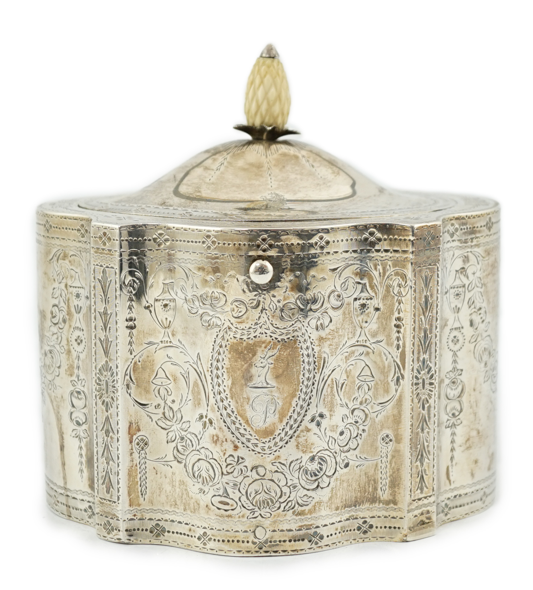 A George III engraved silver tea caddy, by Benjamin Mountigue, CITES submission reference:PEP4M192